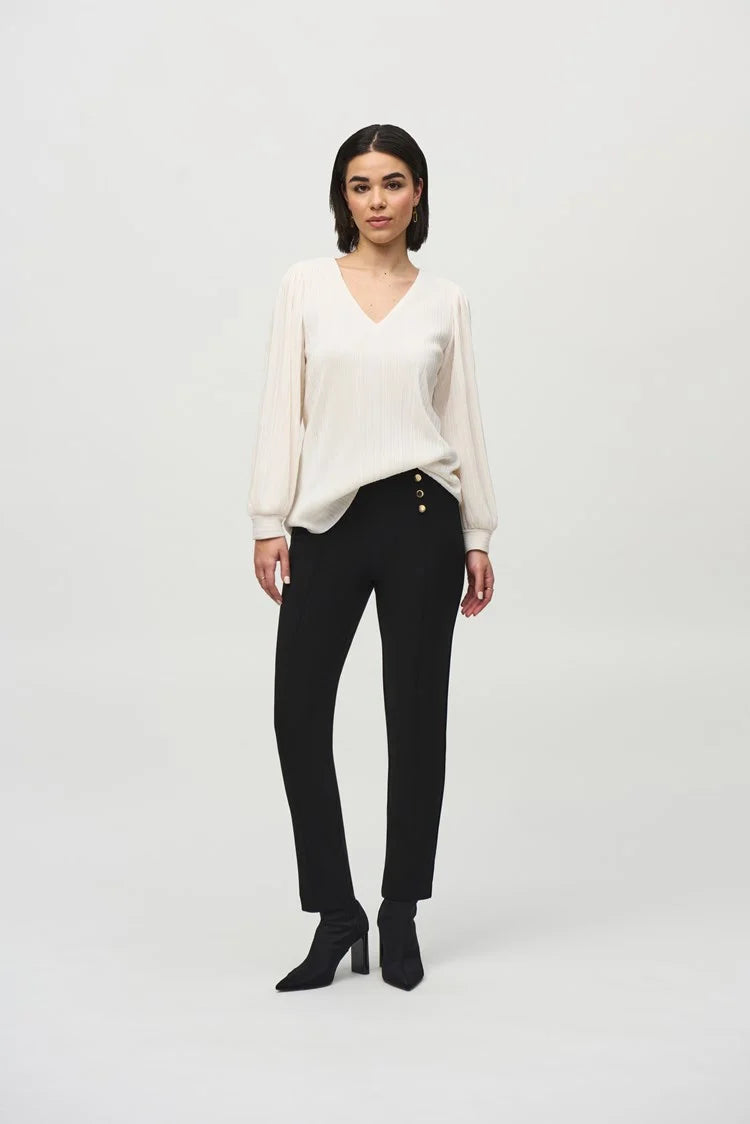 Joseph Ribkoff Off-White Ribbed Top with Long Sleeves