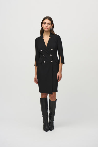 Joseph Ribkoff Black Silky Knit Double Breasted Blazer Dress