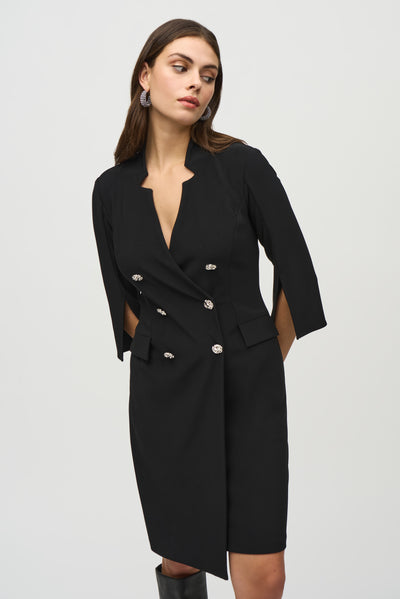 Joseph Ribkoff Black Silky Knit Double Breasted Blazer Dress