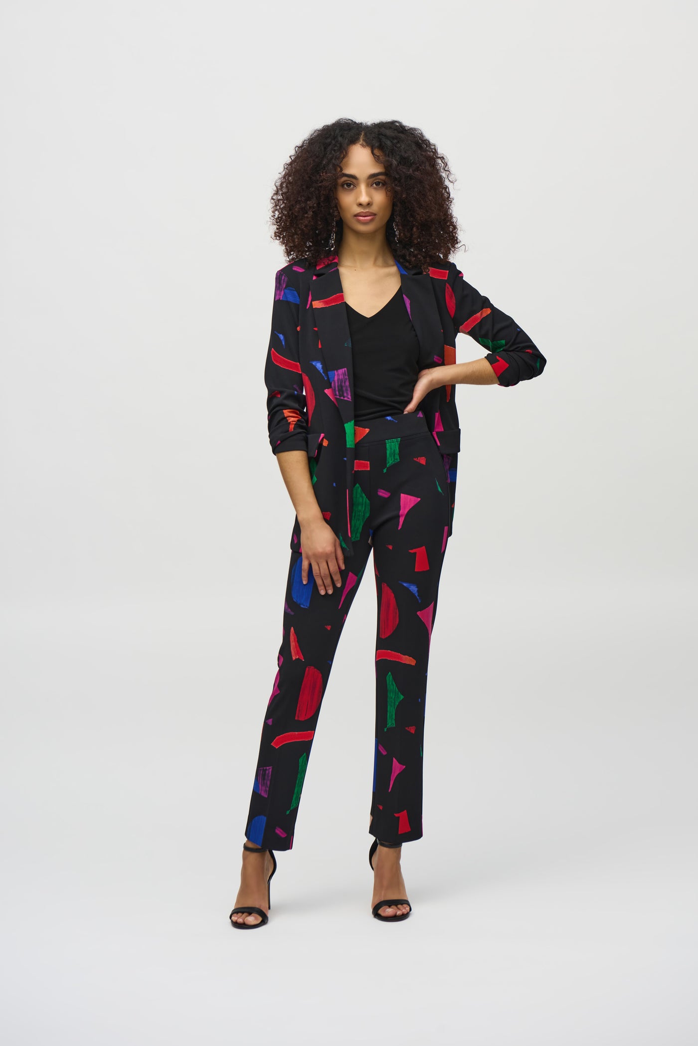 Joseph Ribkoff Black Abstract Print Straight Leg Trouser