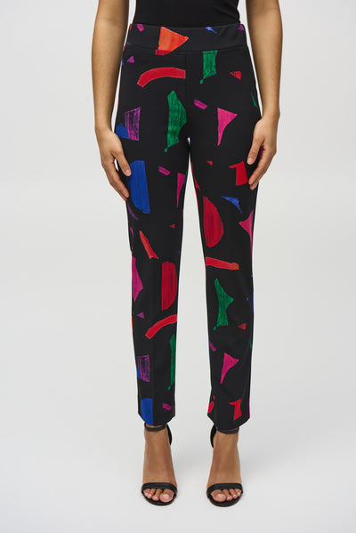 Joseph Ribkoff Black Abstract Print Straight Leg Trouser