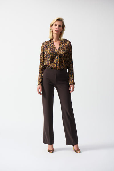 Joseph Ribkoff Leopard Print V-Neck Top with Long Sleeves