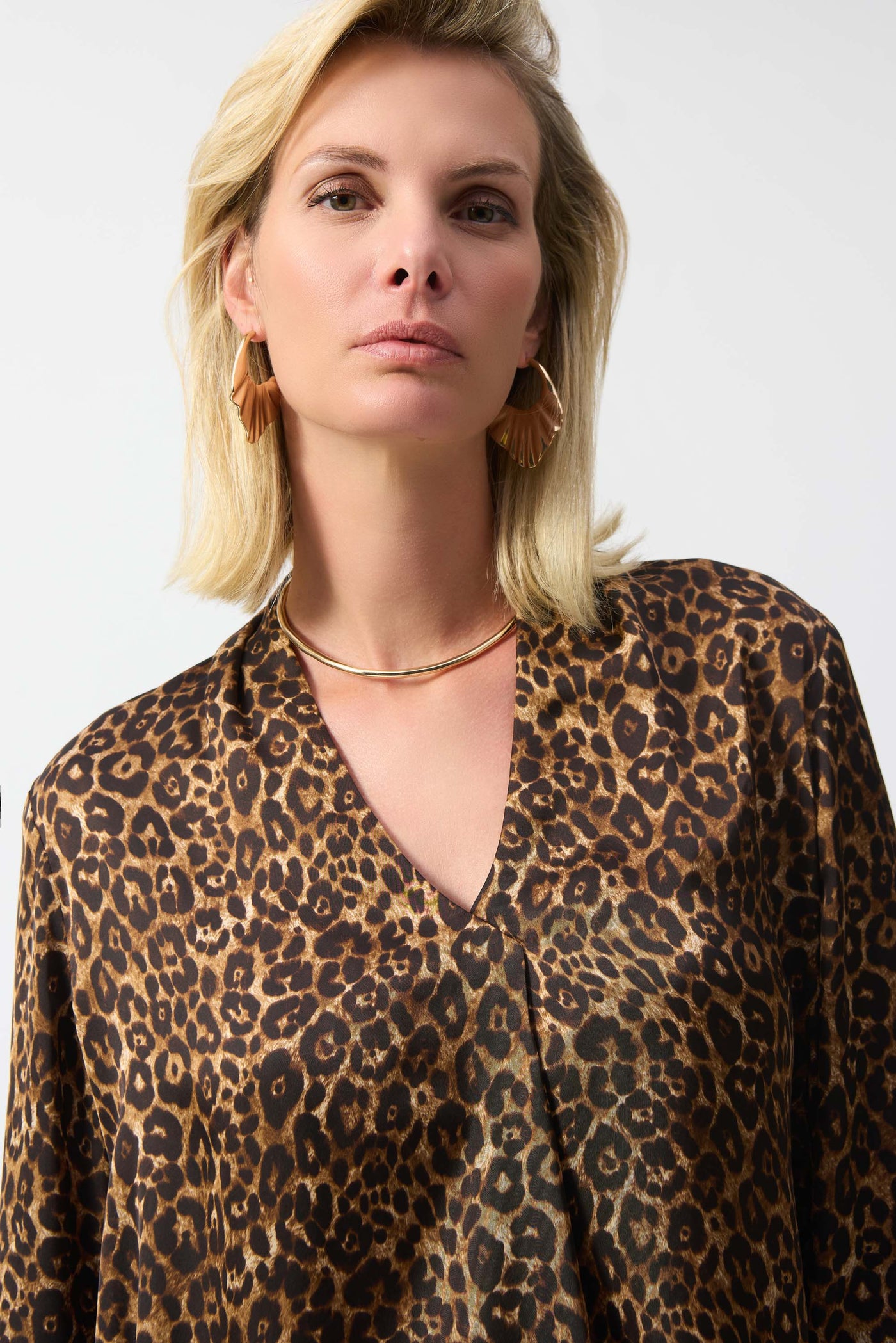 Joseph Ribkoff Leopard Print V-Neck Top with Long Sleeves