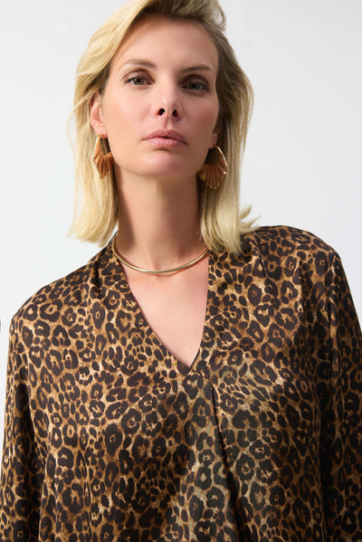 Joseph Ribkoff Leopard Print V-Neck Top with Long Sleeves