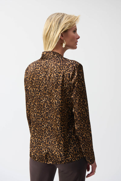 Joseph Ribkoff Leopard Print V-Neck Top with Long Sleeves