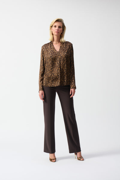 Joseph Ribkoff Leopard Print V-Neck Top with Long Sleeves