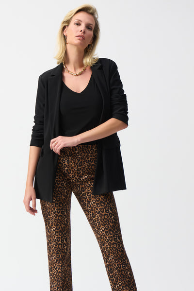 Joseph Ribkoff Black & Beige Silky Knit Animal Print Pull-On Pants