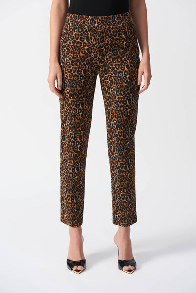 Joseph Ribkoff Black & Beige Silky Knit Animal Print Pull-On Pants