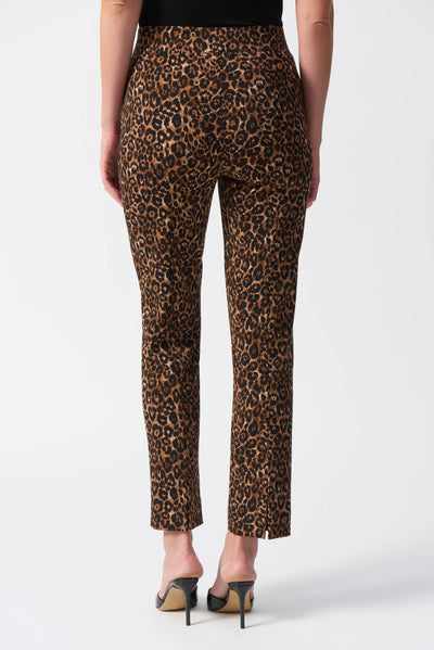 Joseph Ribkoff Black & Beige Silky Knit Animal Print Pull-On Pants