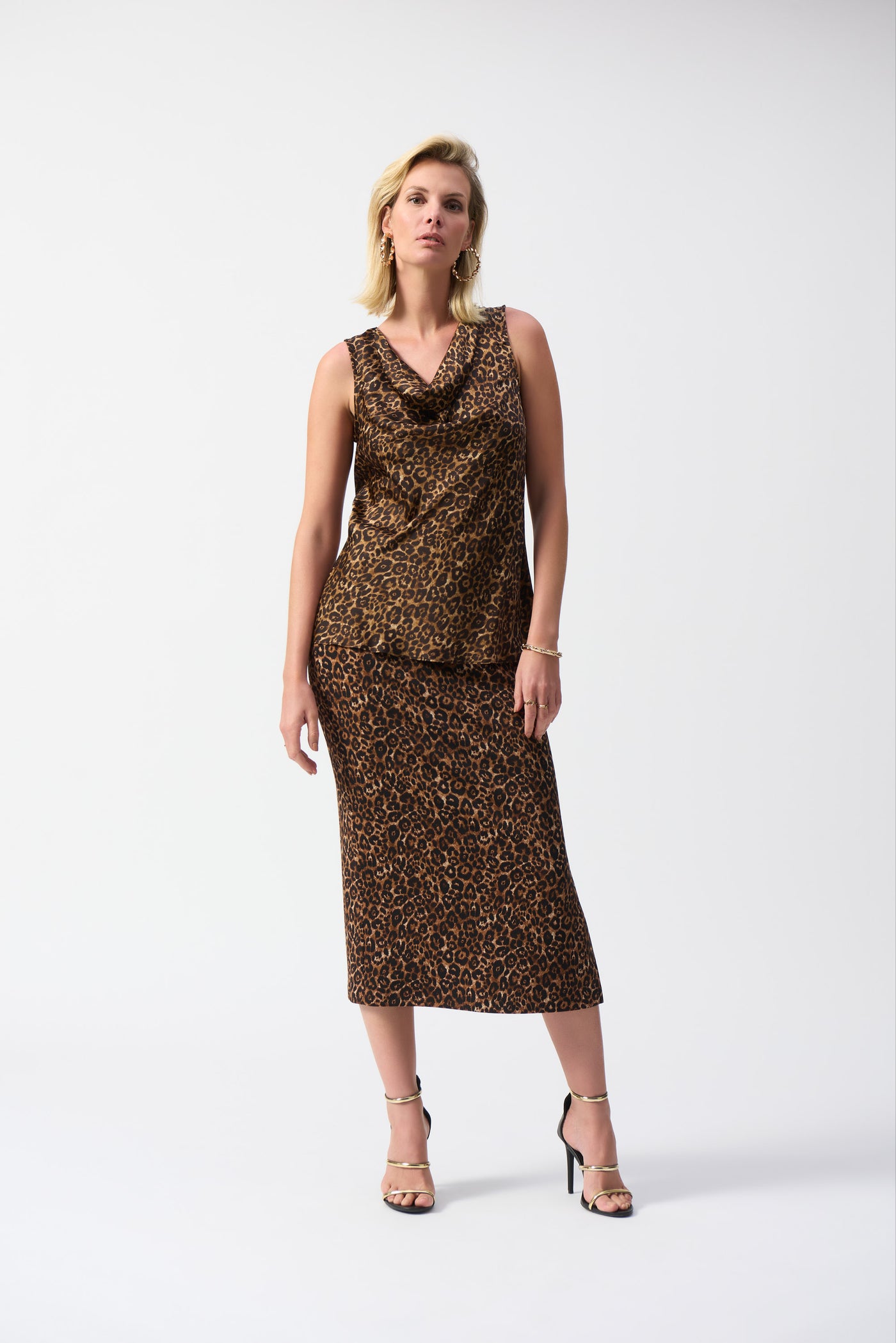 Joseph Ribkoff Leopard Print Cowl Neck Sleeveless Top