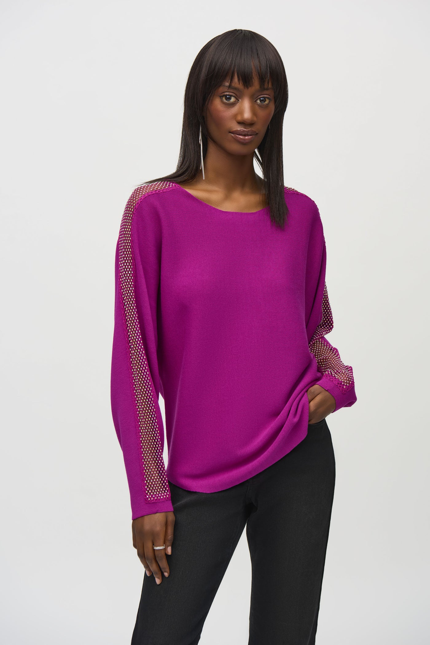 Joseph Ribkoff Purple Knit Sweater with Lace & Sequin Trim