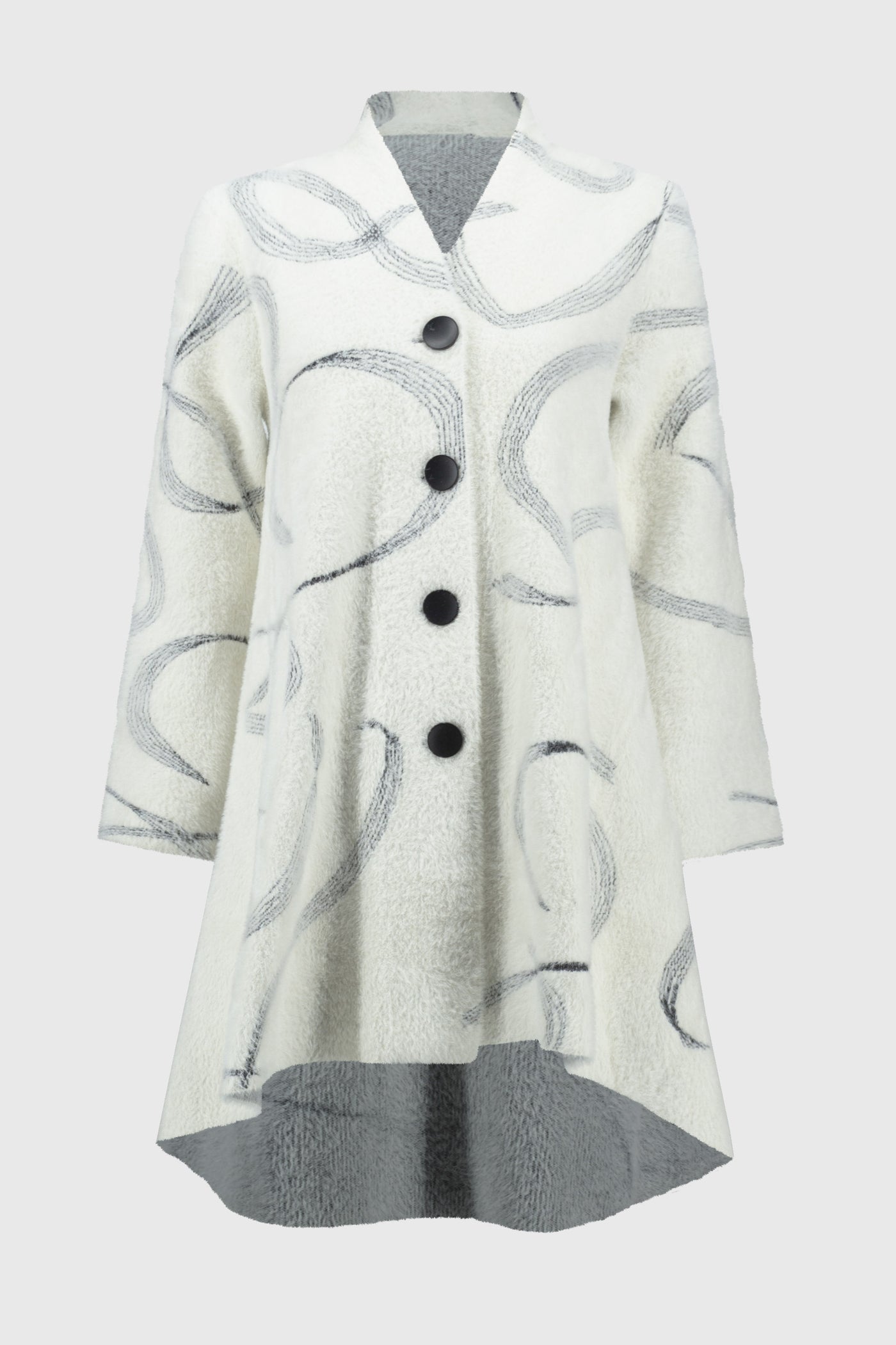 Joseph Ribkoff Vanilla & Black Abstract Jacquard Swing Coat