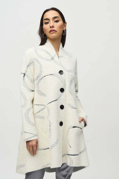 Joseph Ribkoff Vanilla & Black Abstract Jacquard Swing Coat