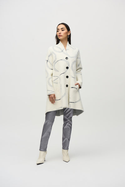 Joseph Ribkoff Vanilla & Black Abstract Jacquard Swing Coat