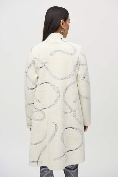 Joseph Ribkoff Vanilla & Black Abstract Jacquard Swing Coat