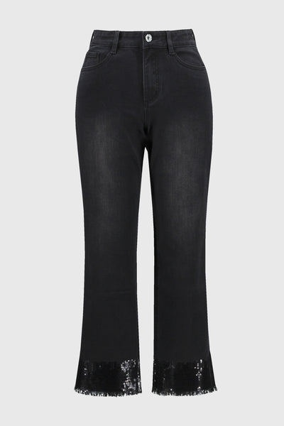 Joseph Ribkoff Black Straight Crop Denim Jeans with Sequin Trim