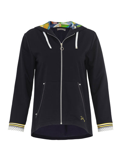 Hooded Zip Up Jacket With Dotted and Stripe Detail on Cuffs