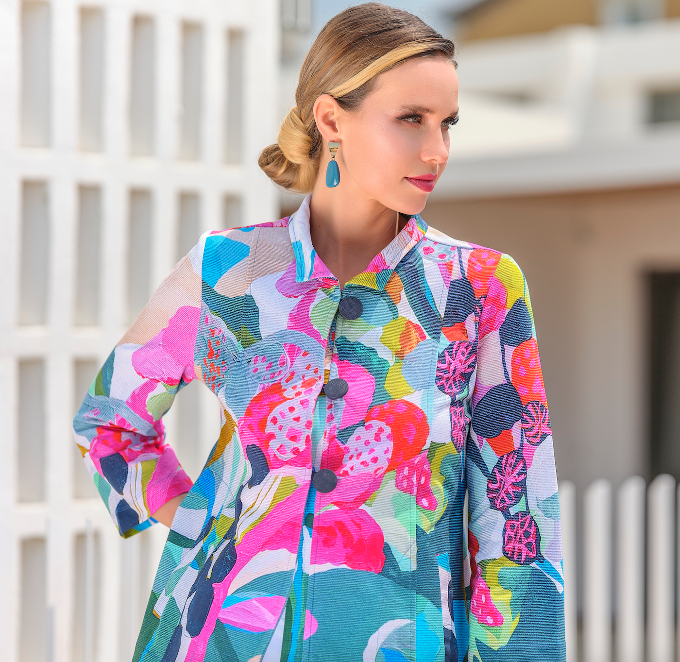 Multicoloured Button Up Swing Jacket