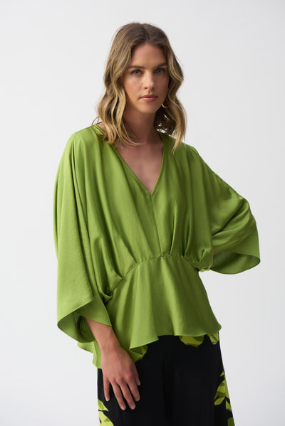 Joseph Ribkoff Greenery Hammered Satin Peplum Top