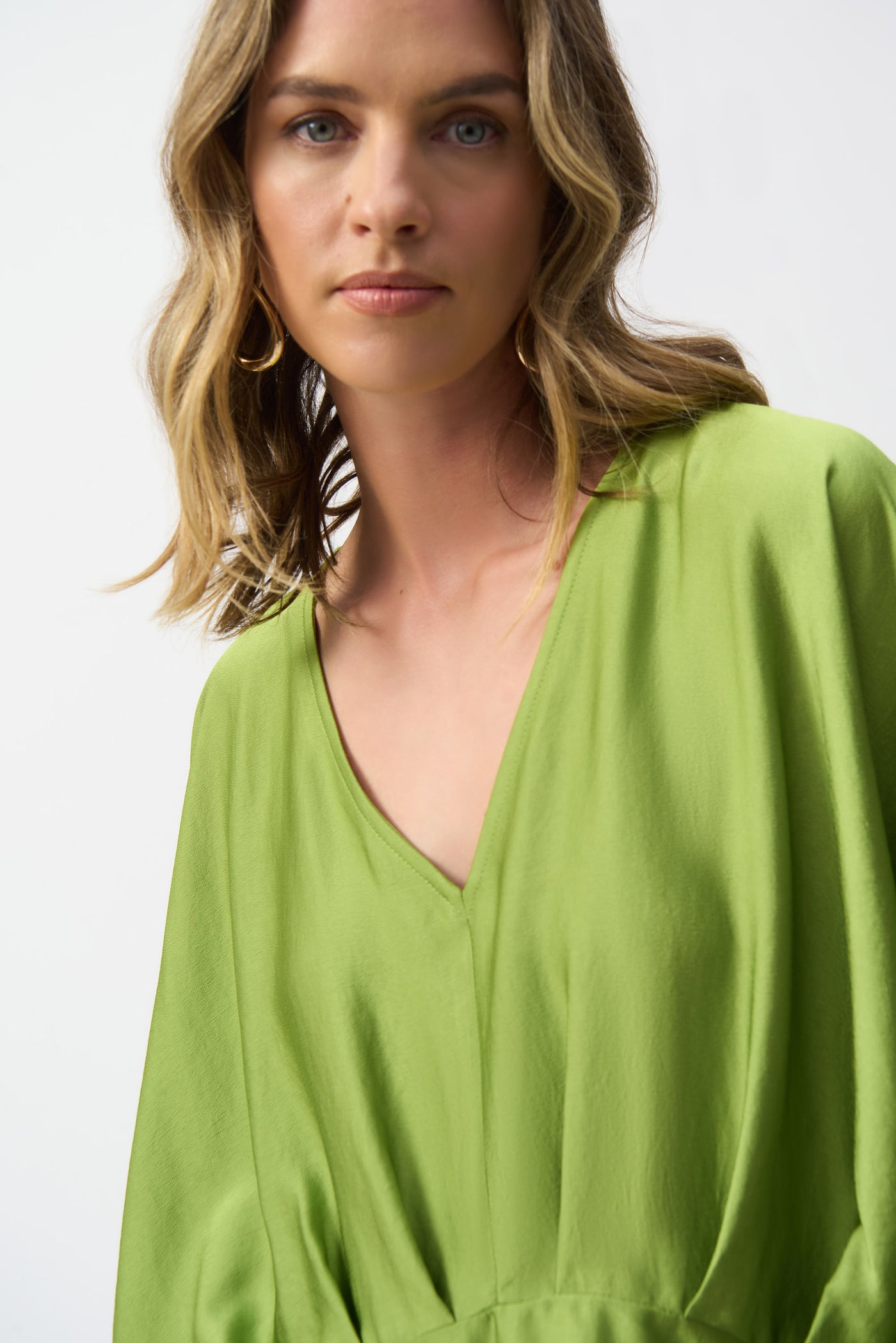 Joseph Ribkoff Greenery Hammered Satin Peplum Top