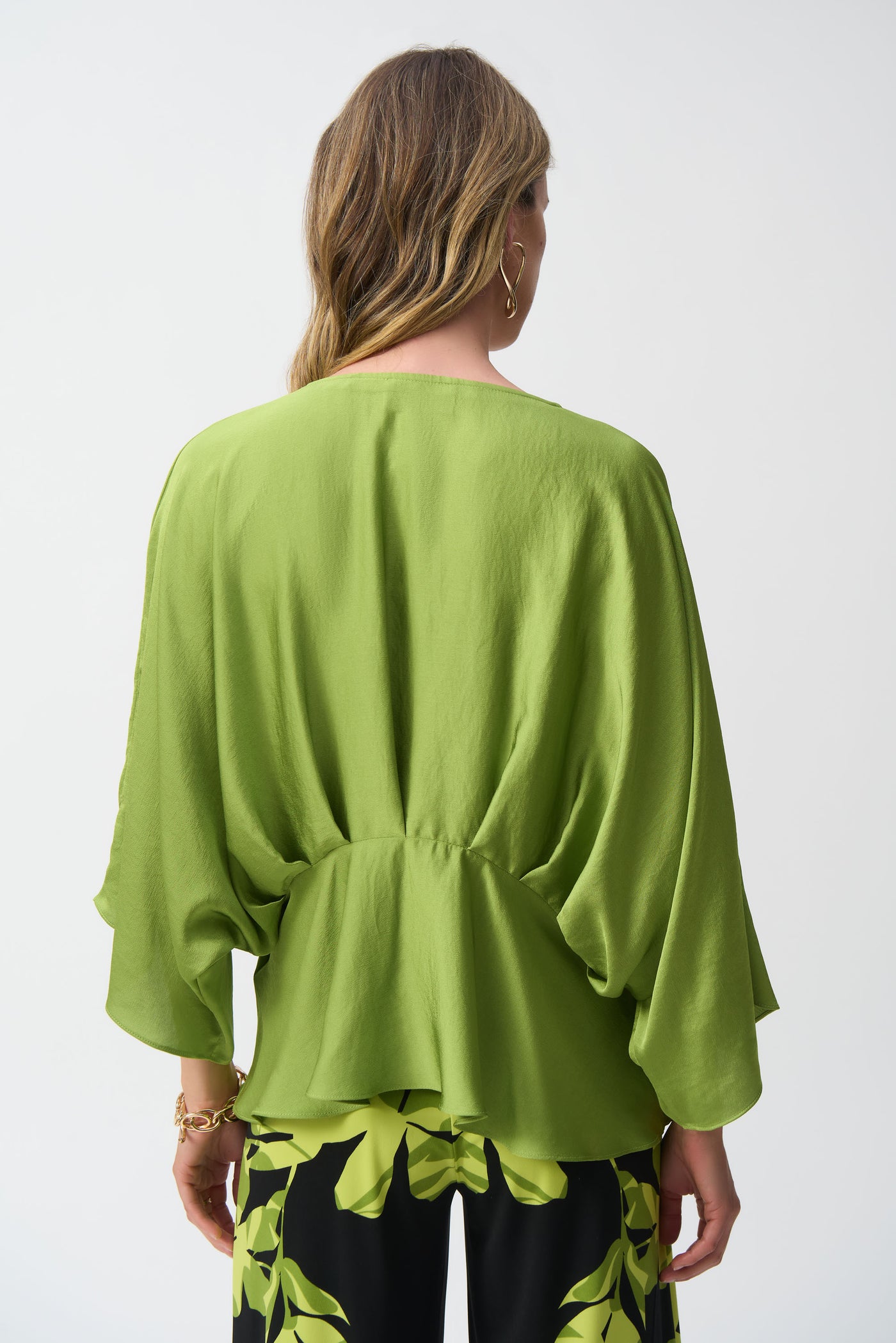 Joseph Ribkoff Greenery Hammered Satin Peplum Top