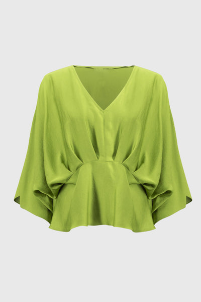 Joseph Ribkoff Greenery Hammered Satin Peplum Top