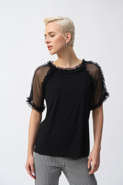 Joseph Ribkoff Black Silky Knit And Mesh Top