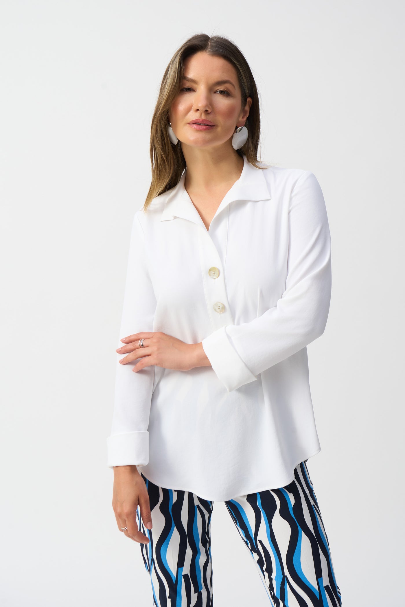 Joseph Ribkoff Vanilla Straight Top With Button Detail