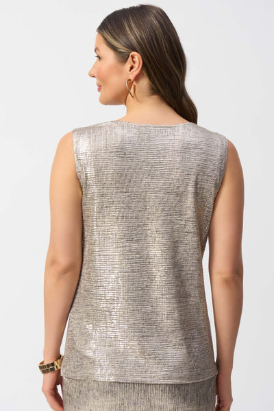 Joseph Ribkoff Beige/Gold Foiled Melange Knit Sleeveless Top