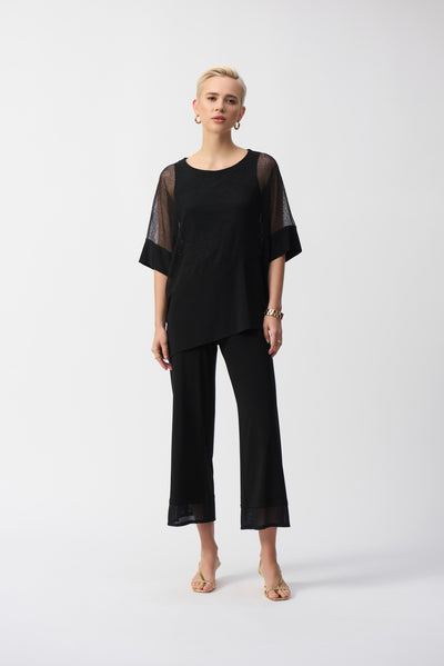 Joseph Ribkoff Black Mesh And Silky Knit Cocoon Top