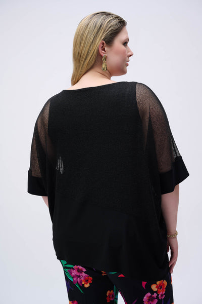 Joseph Ribkoff Black Mesh And Silky Knit Cocoon Top