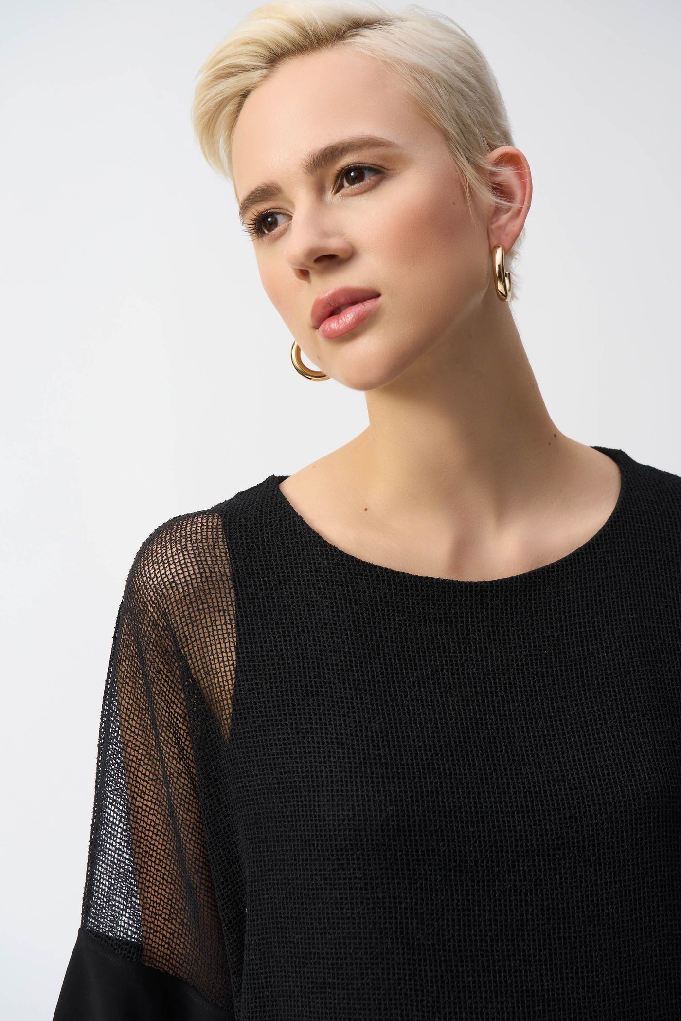 Joseph Ribkoff Black Mesh And Silky Knit Cocoon Top