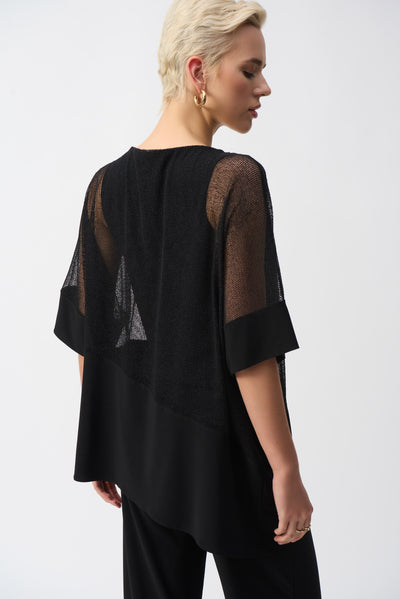 Joseph Ribkoff Black Mesh And Silky Knit Cocoon Top