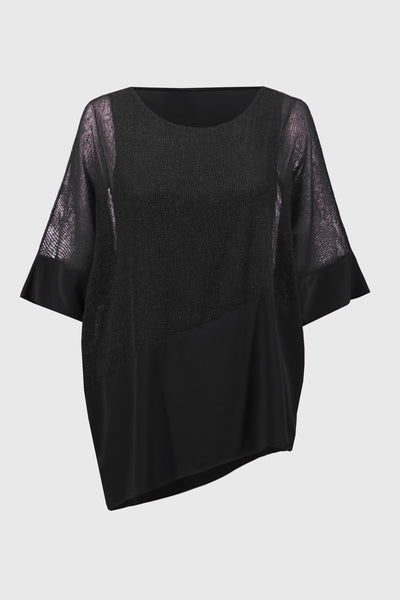 Joseph Ribkoff Black Mesh And Silky Knit Cocoon Top