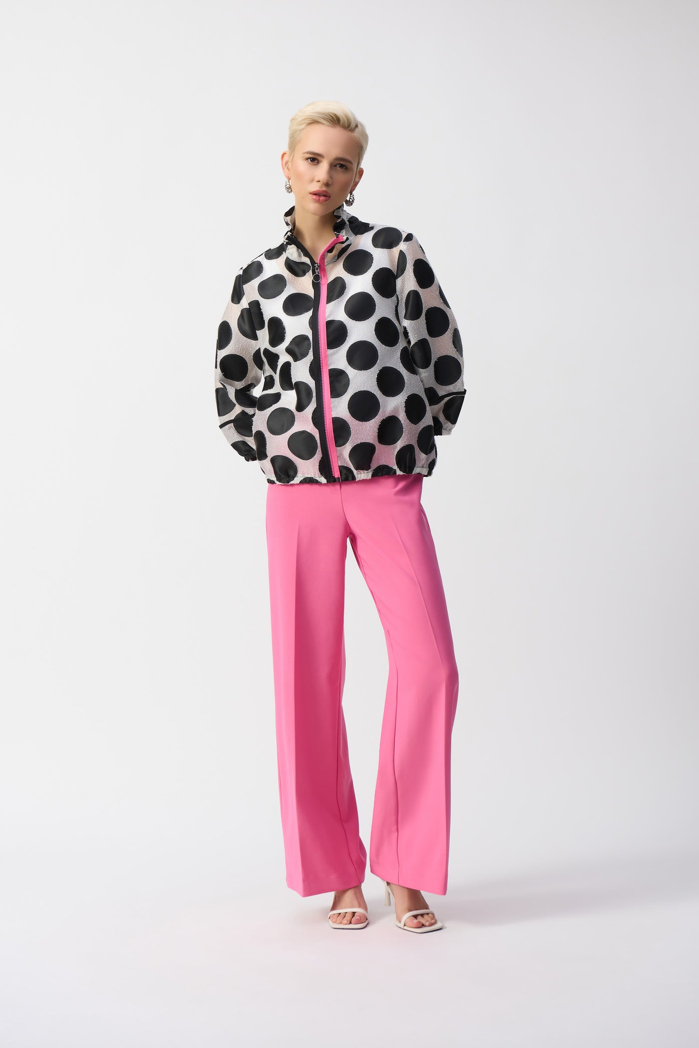 Joseph Ribkoff Spotted Jacket With Pink/Black Zip