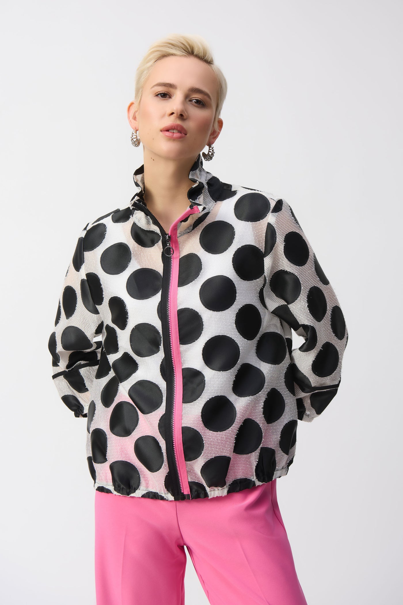 Joseph Ribkoff Spotted Jacket With Pink/Black Zip