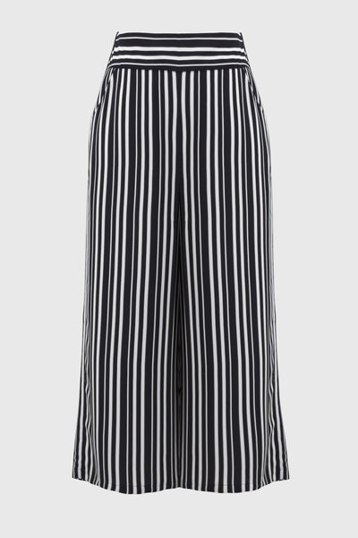 Joseph Ribkoff Vanilla/Midnight Blue Woven Striped Culotte Pants