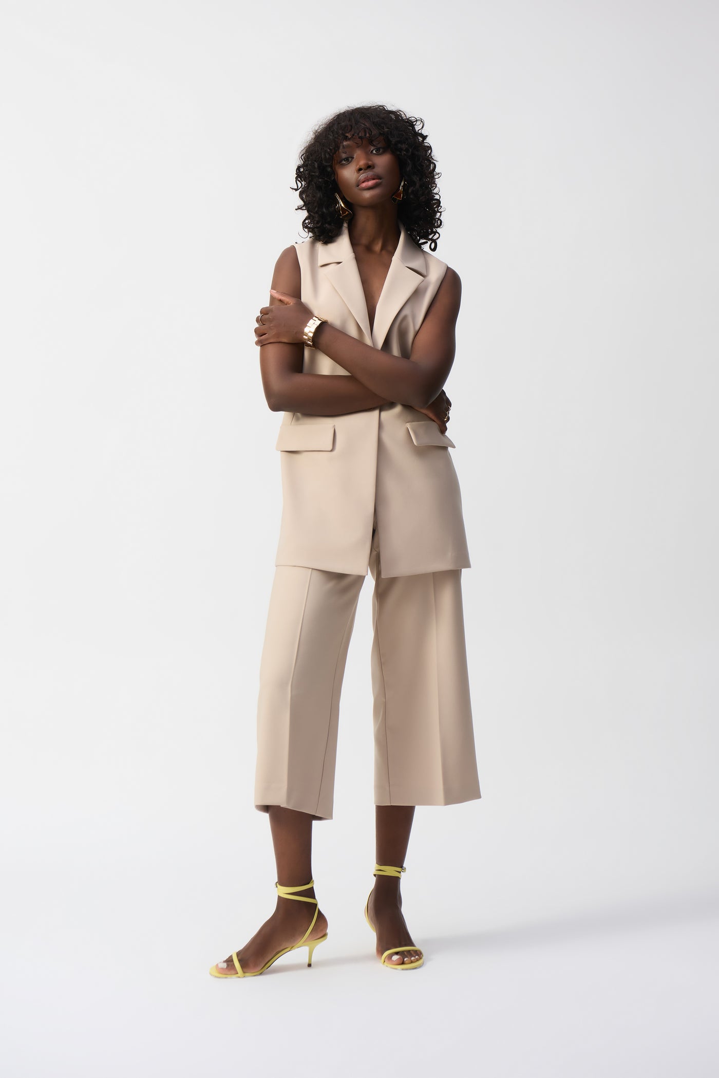 Joseph Ribkoff Beige Lux Twill Pull-on Culotte Pants