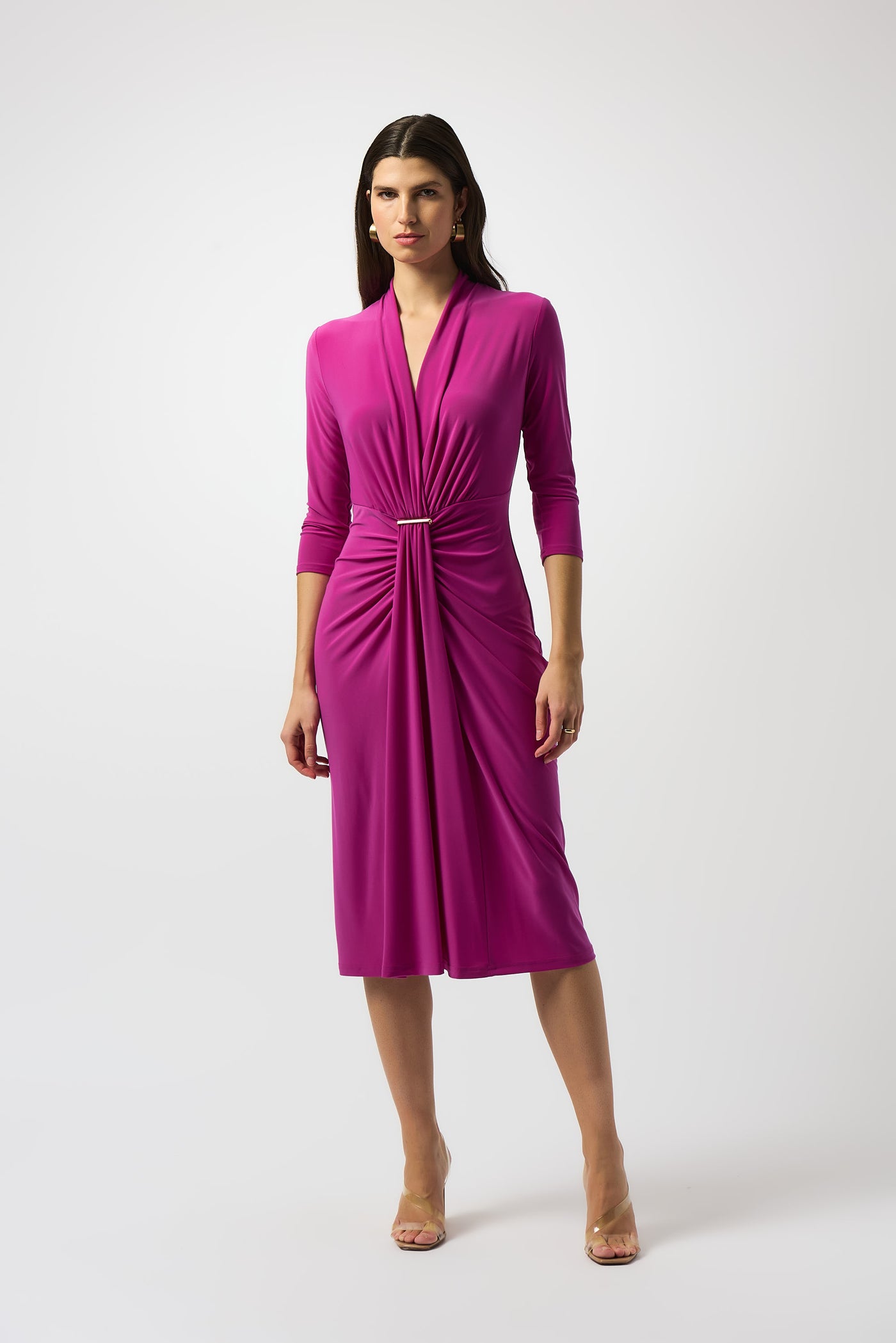 Joseph Ribkoff Purple Silky Knit draped Wrap Dress