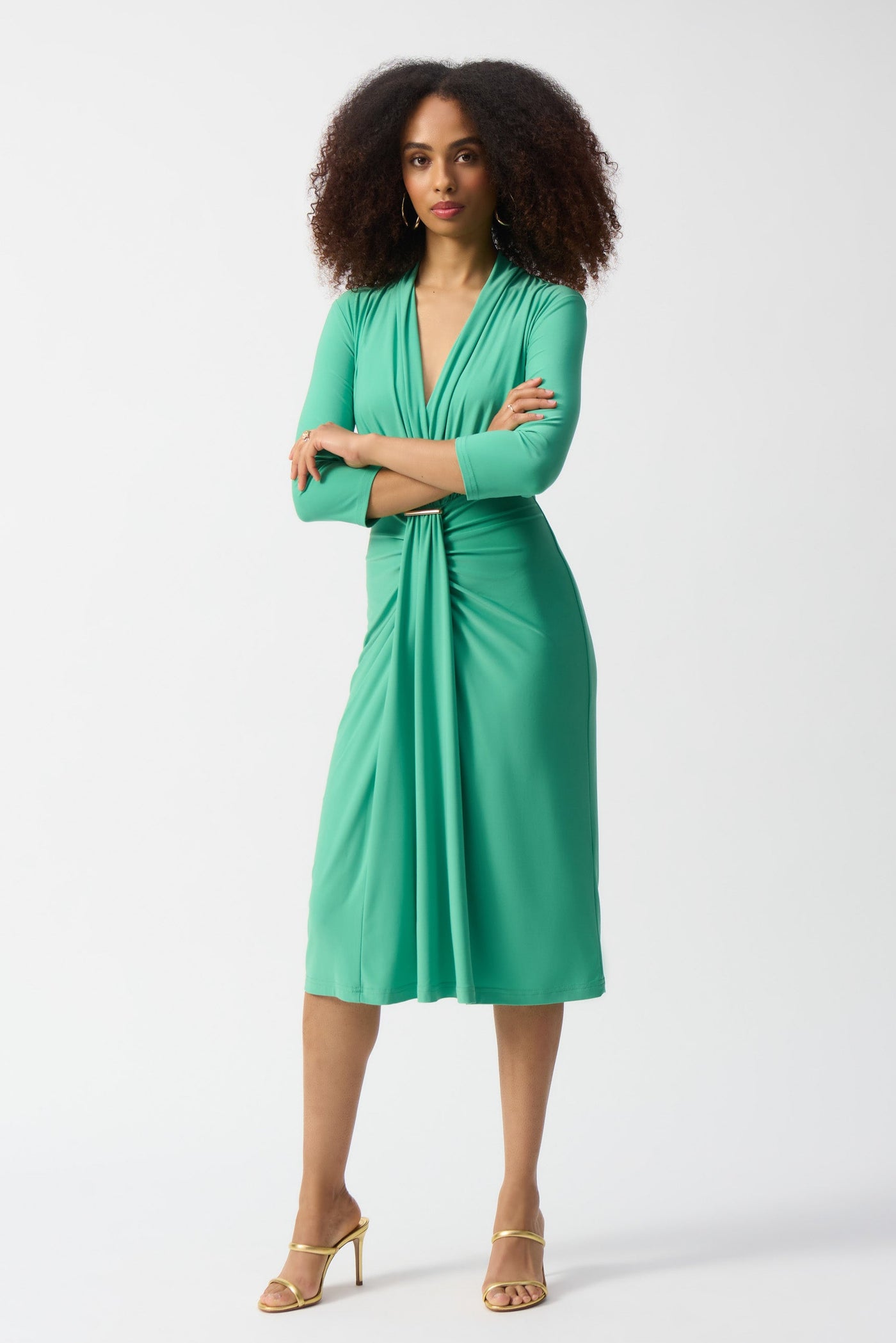 Joseph Ribkoff Garden Green Silky Knit draped Wrap Dress