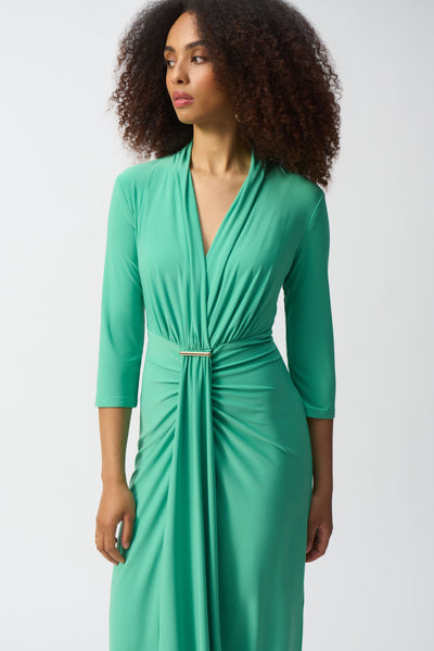 Joseph Ribkoff Garden Green Silky Knit draped Wrap Dress