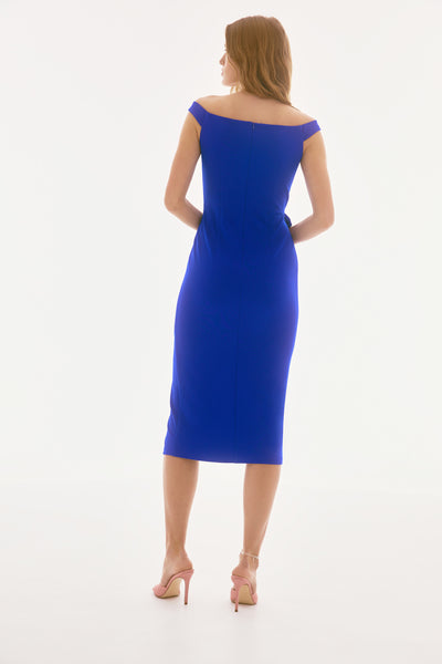 Joseph Ribkoff Royal Sapphire Scuba Crepe Off Shoulder Sheath Dress