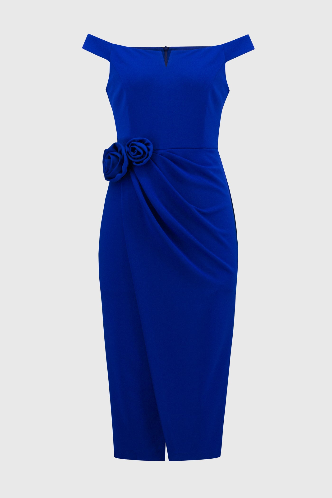 Joseph Ribkoff Royal Sapphire Scuba Crepe Off Shoulder Sheath Dress