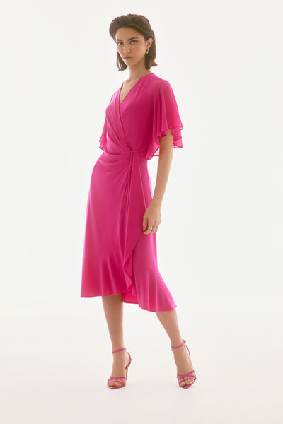 Joseph Ribkoff Geranium Silky Knit And Chiffon Flowy Wrap Dress