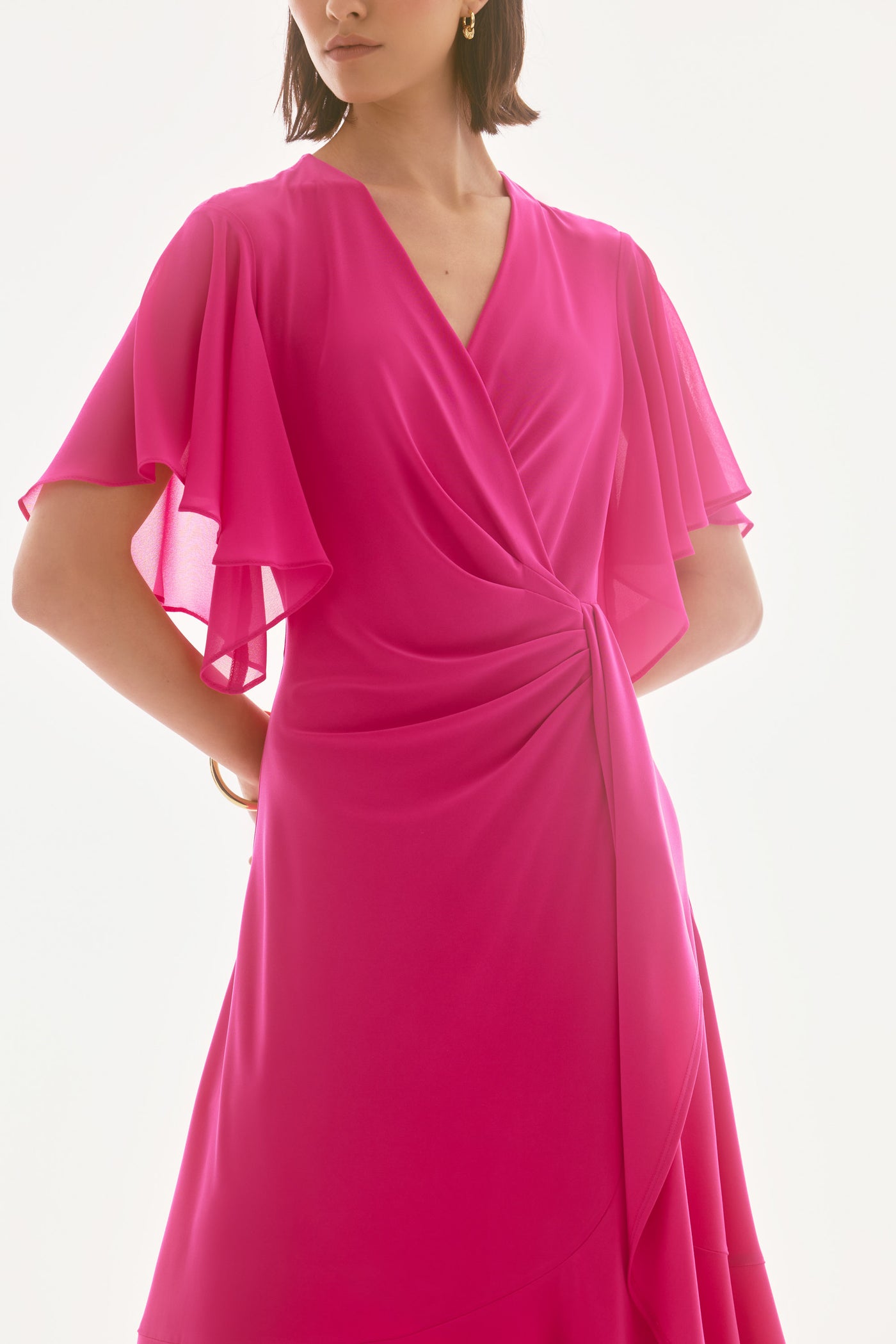 Joseph Ribkoff Geranium Silky Knit And Chiffon Flowy Wrap Dress