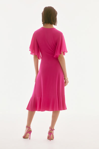 Joseph Ribkoff Geranium Silky Knit And Chiffon Flowy Wrap Dress