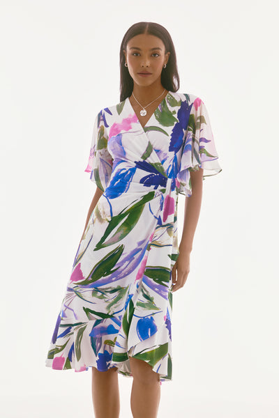 Joseph Ribkoff Silky Knit And Chiffon Floral Wrap Dress