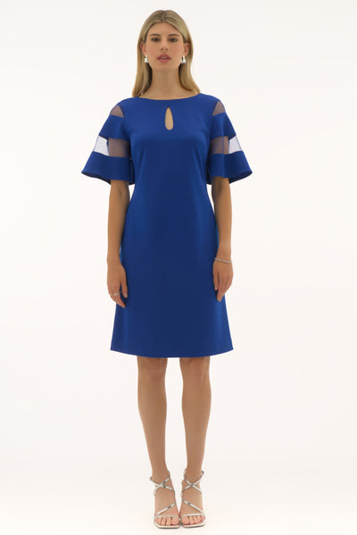 Joseph Ribkoff Royal Sapphire Scuba Crepe and Mesh A-Line Dress