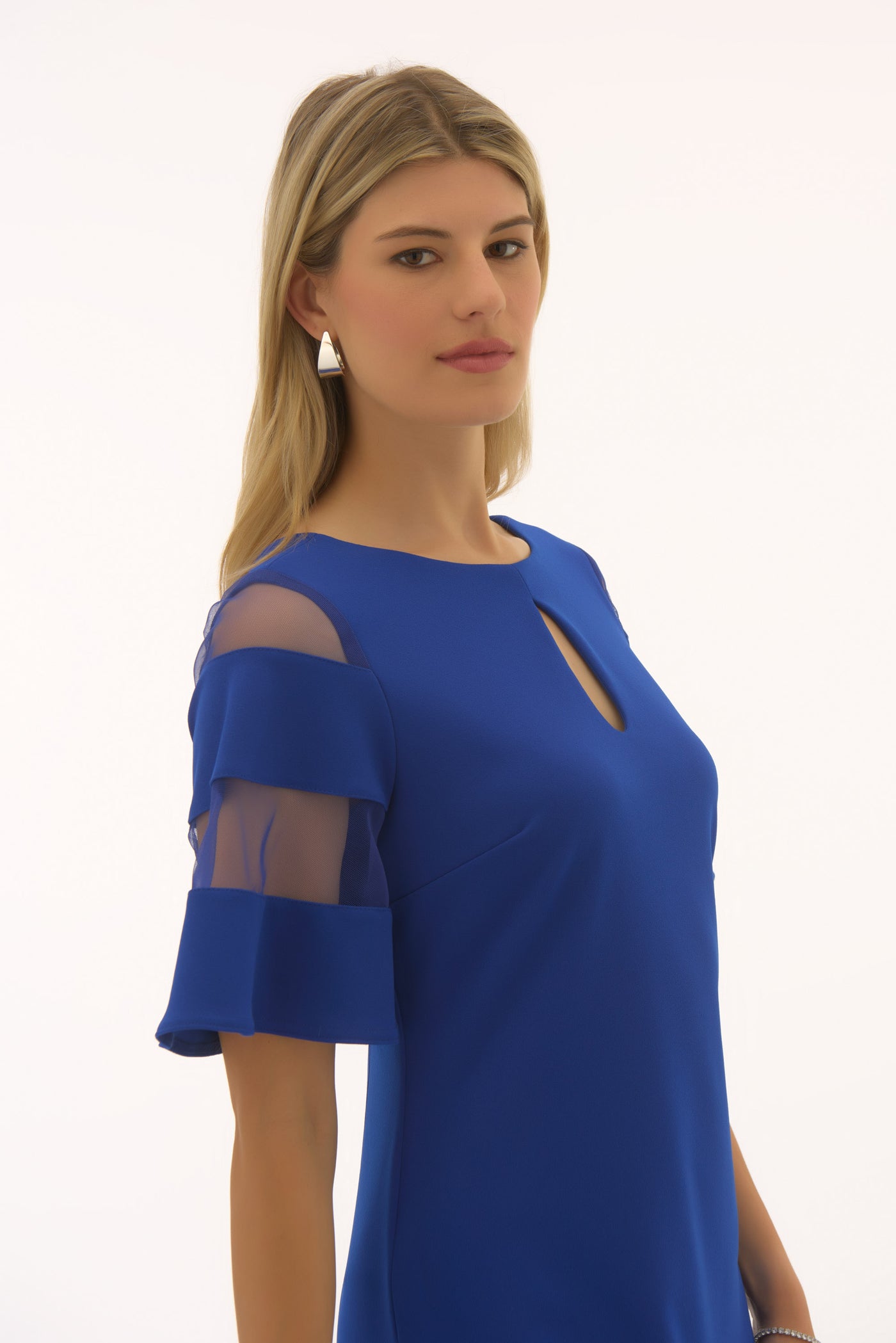 Joseph Ribkoff Royal Sapphire Scuba Crepe and Mesh A-Line Dress