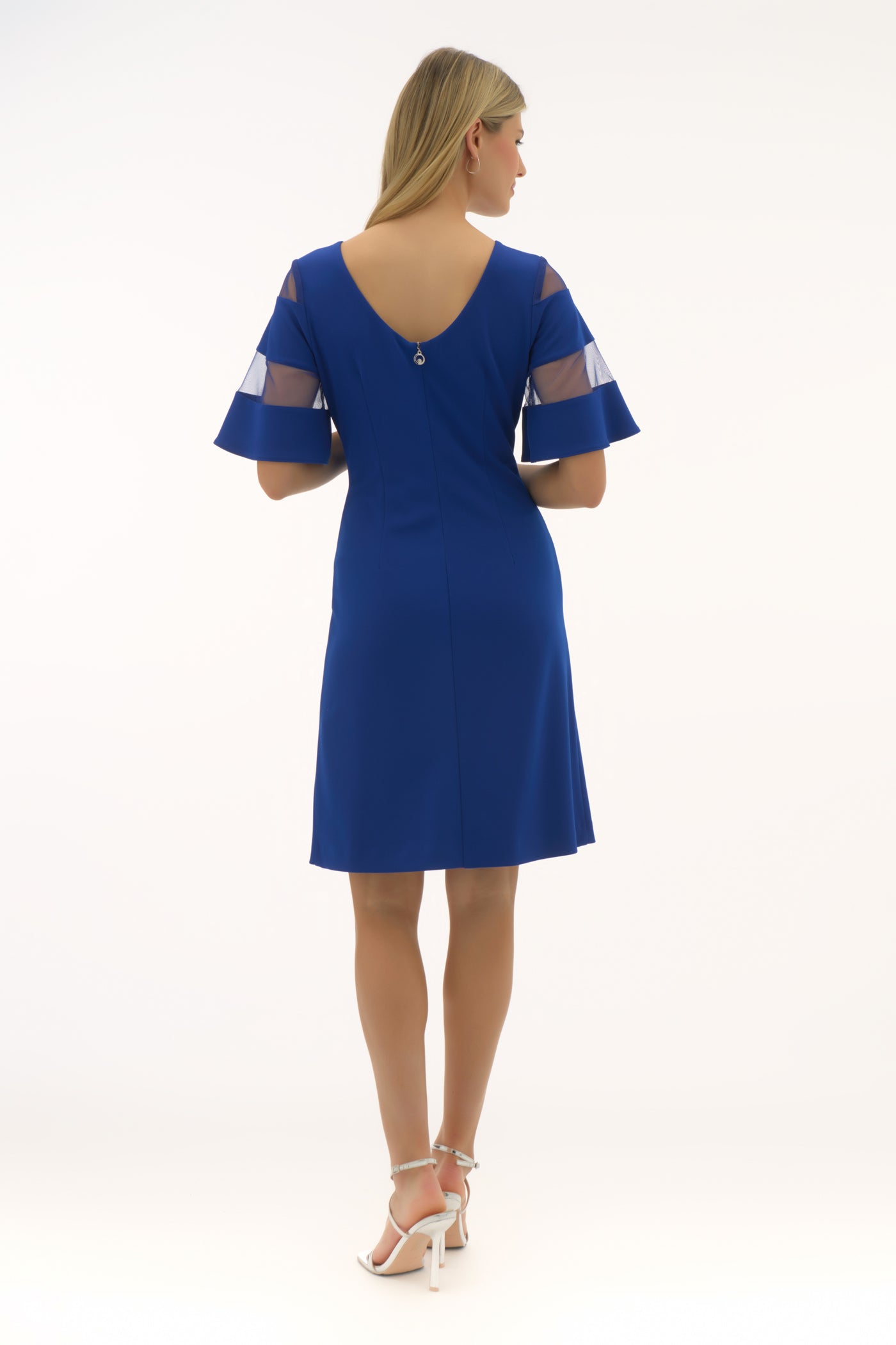 Joseph Ribkoff Royal Sapphire Scuba Crepe and Mesh A-Line Dress